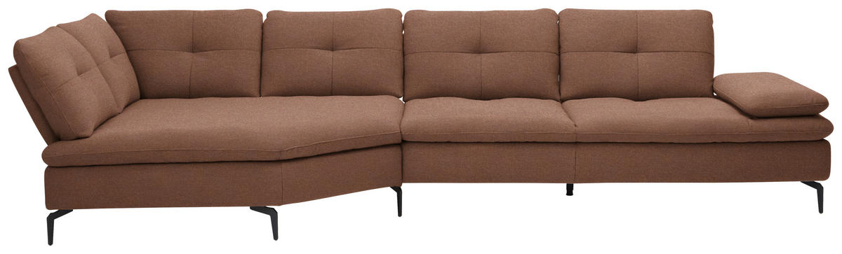ECKSOFA in Flachgewebe Braun  157/344 cm  - Schwarz/Braun, Design, Textil/Metall (157/344cm) - Chilliano