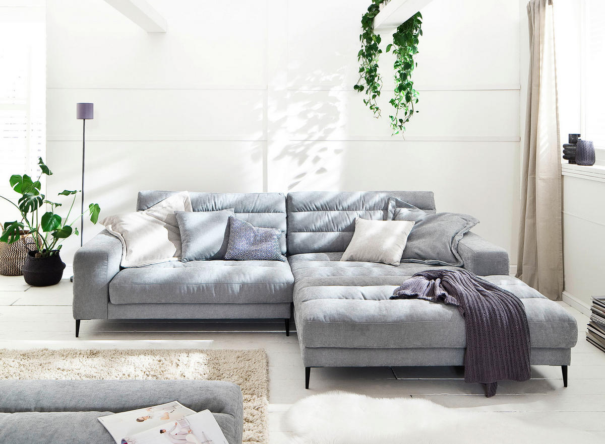 ECKSOFA in Flachgewebe Hellblau  - Schwarz/Hellblau, Design, Textil/Metall (296/207cm) - Dieter Knoll