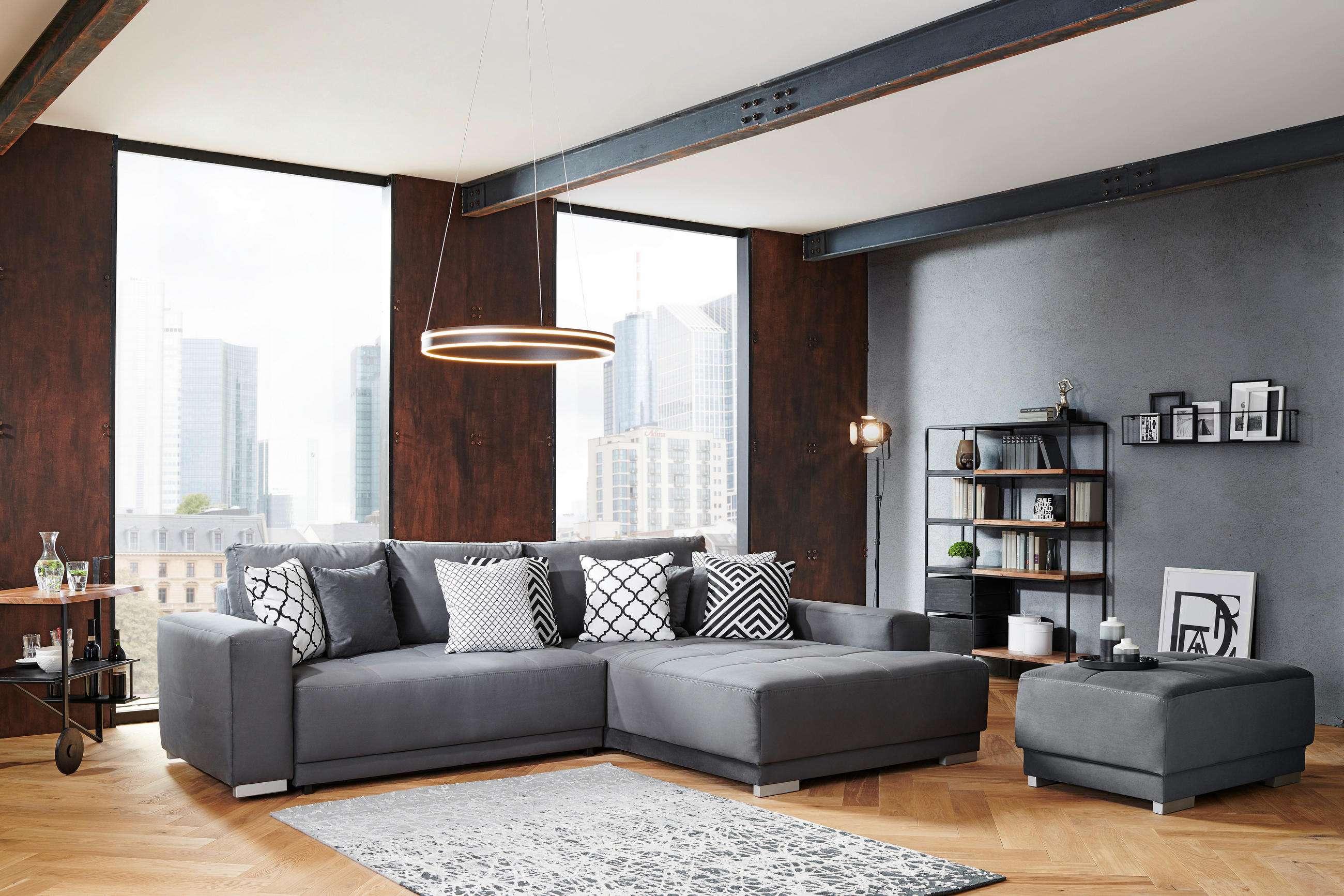 ECKSOFA inkl. Funktionen Braun Flachgewebe  - Silberfarben/Braun, Design, Holz/Textil (195/293cm) - Cantus