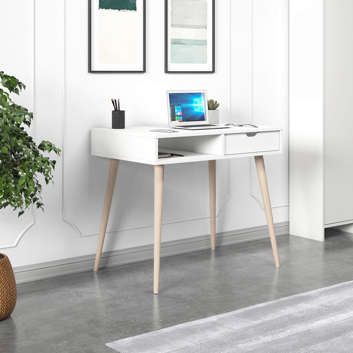 SCHREIBTISCH 90/60/80 cm  in Weiß  - Eichefarben/Weiß, Design, Holzwerkstoff (90/60/80cm) - Livetastic