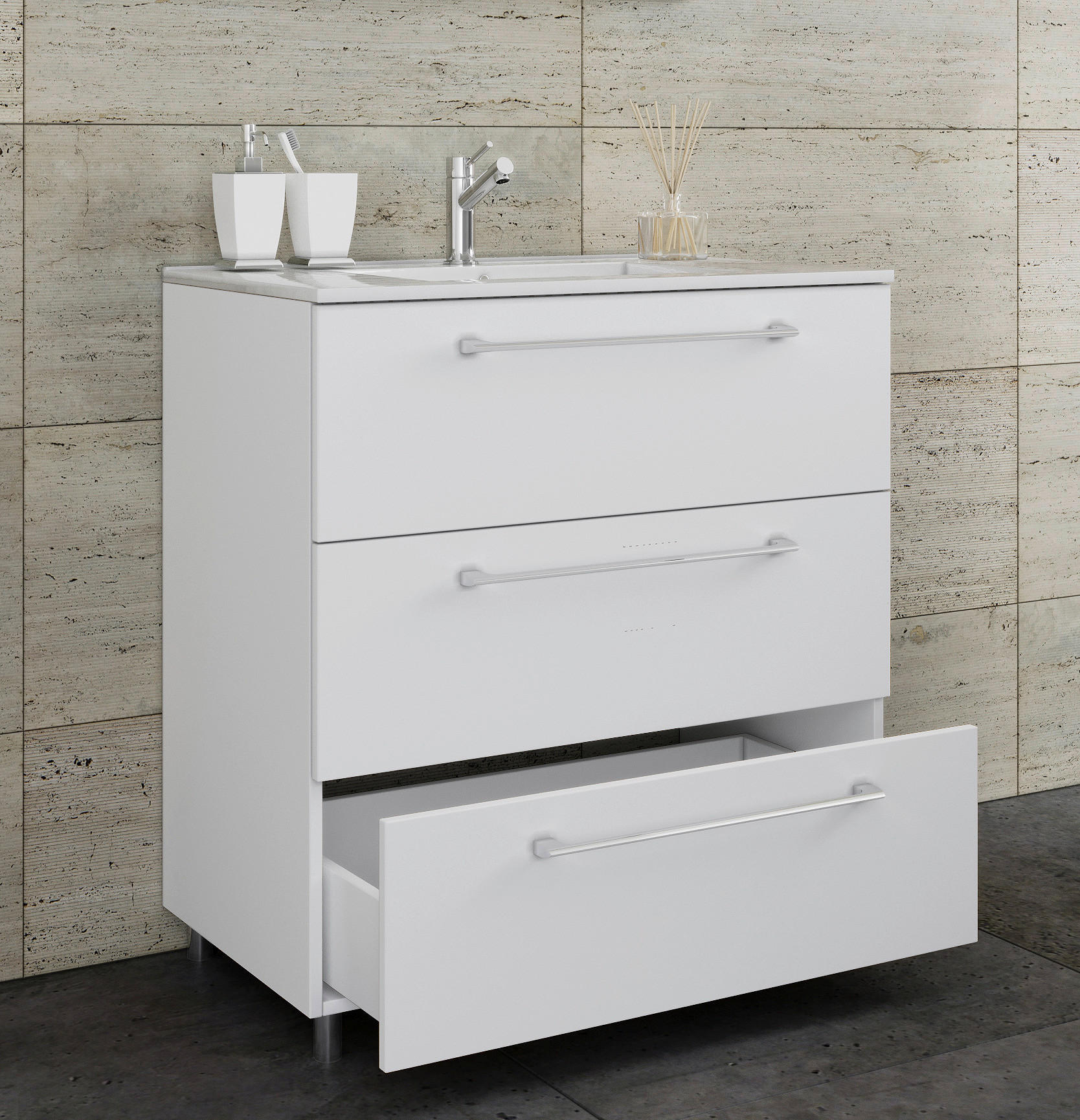 WASCHTISCHKOMBI 80 cm  - Alufarben/Weiß, MODERN, Keramik/Holzwerkstoff (80cm) - MID.YOU