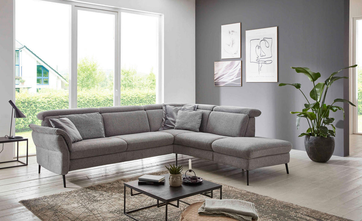 ECKSOFA in Struktur Grau  - Schwarz/Grau, Modern, Textil/Metall (275/235cm) - Cantus