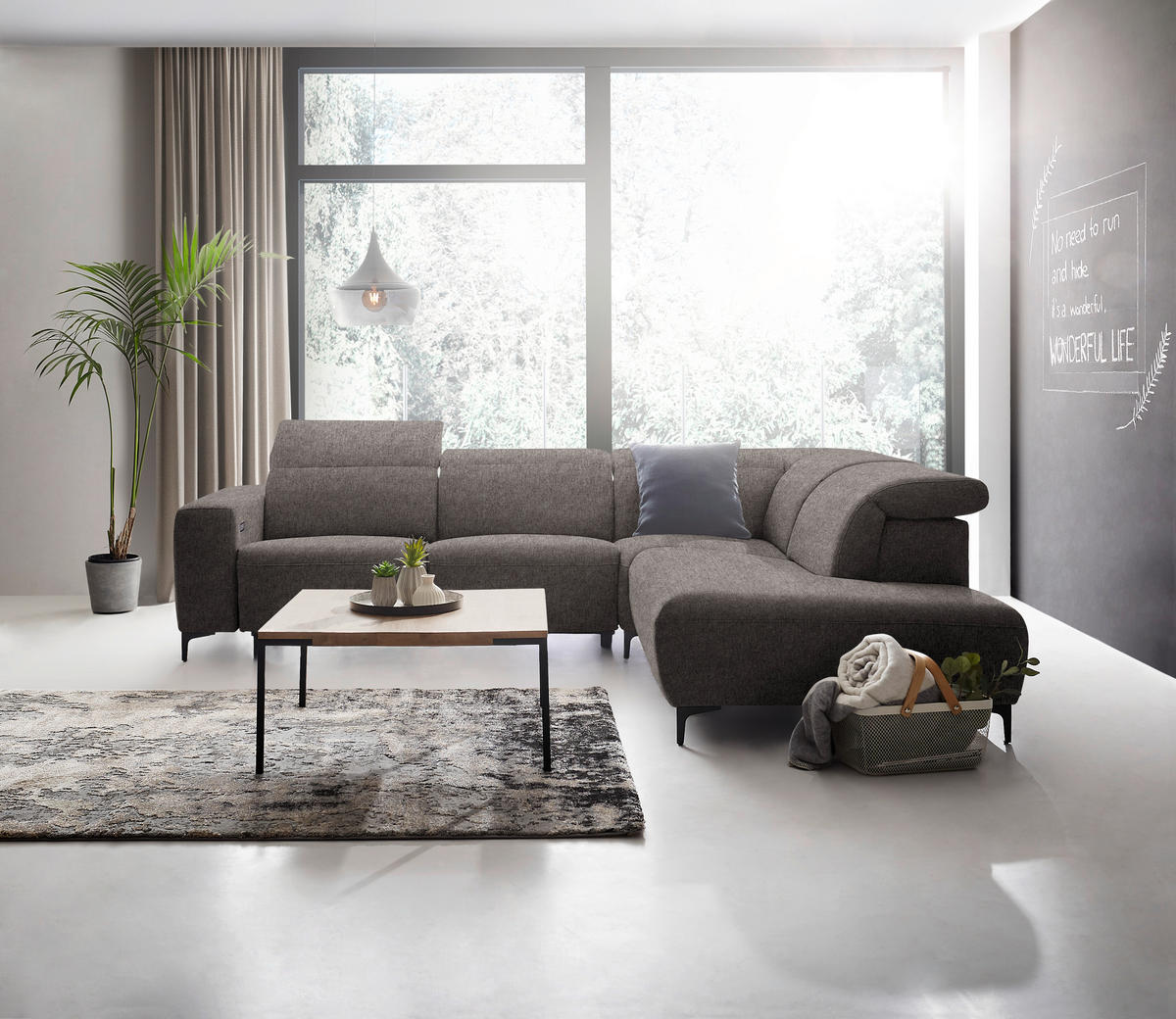 ECKSOFA Graubraun Flachgewebe  - Graubraun/Schwarz, Design, Textil/Metall (290/238cm) - Pure Home Lifestyle