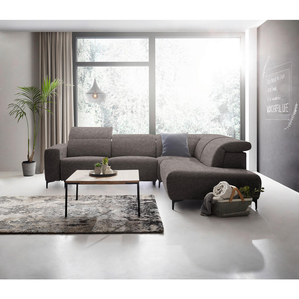 Thumbnail - Pure Home Lifestyle Ecksofa, Graubraun, Textil, Uni, 4-Sitzer, Ottomane rechts, L-Form, 290x238 cm, Blauer Engel, Golden...