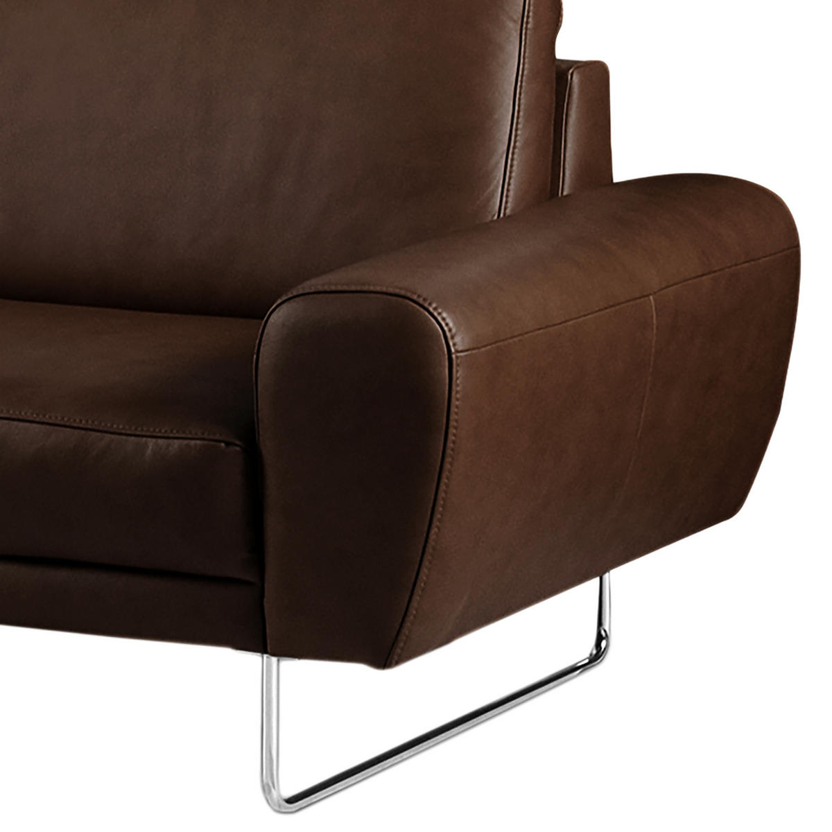 3-SITZER-SOFA in Leder Dunkelbraun  - Chromfarben/Dunkelbraun, Design, Leder/Metall (207/85/92cm) - Livetastic