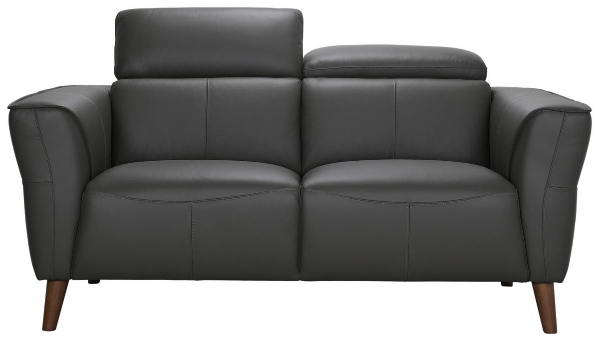 2-SITZER-SOFA Grau Echtleder  - Grau, KONVENTIONELL, Leder/Holz (164/92,5/96,5cm) - MID.YOU