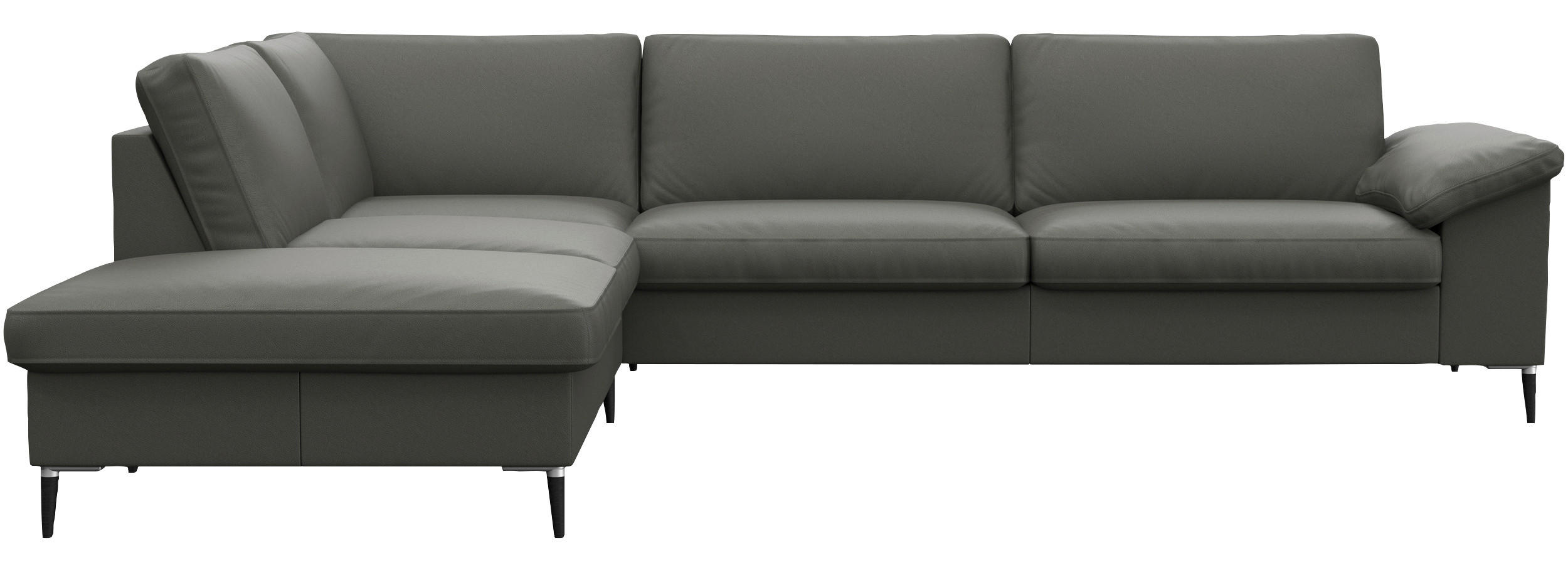 ECKSOFA Dunkelgrau Echtleder  - Dunkelgrau/Schwarz, Design, Leder/Metall (225/279cm) - Livetastic