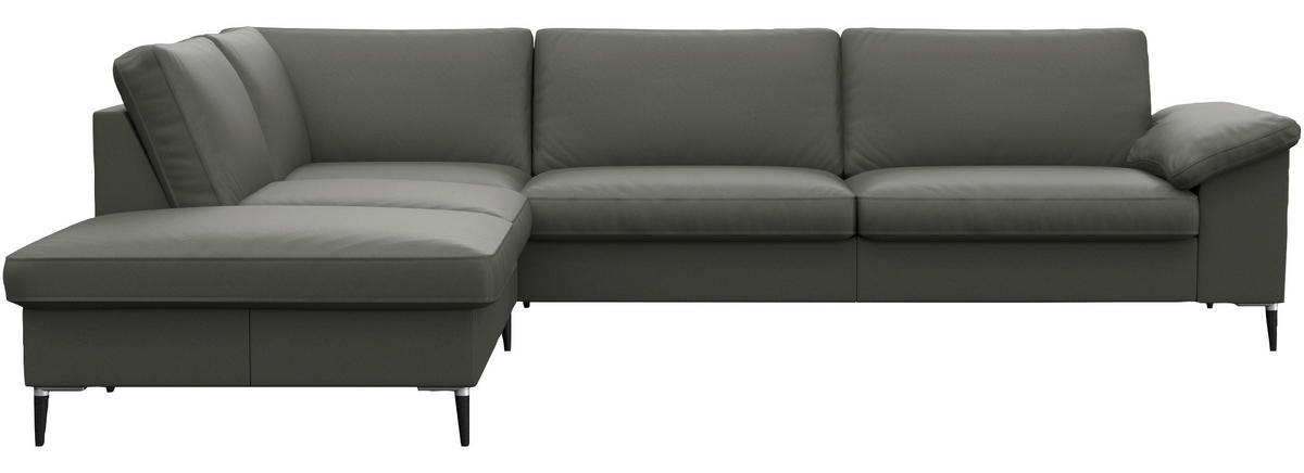 ECKSOFA Dunkelgrau Echtleder  - Dunkelgrau/Schwarz, Design, Leder/Metall (225/279cm) - Livetastic