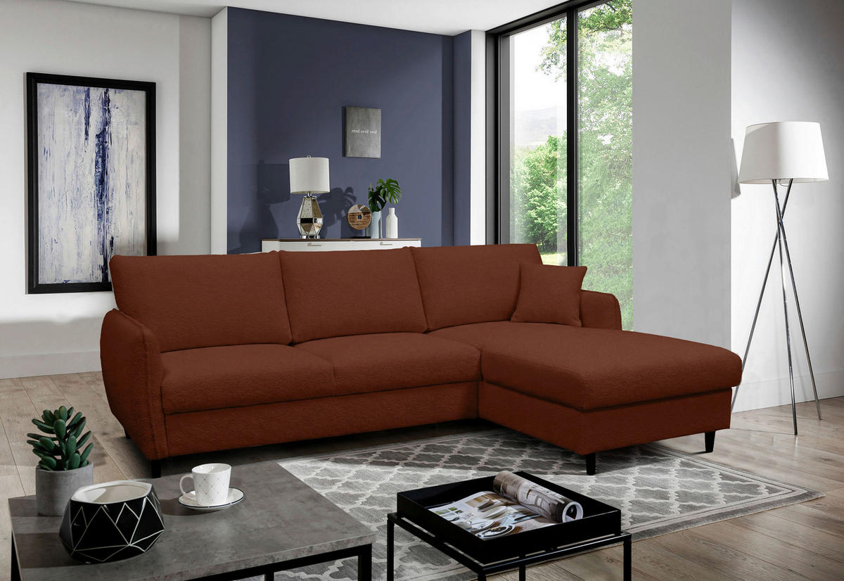 ECKSOFA LAPIT Rot Chenille Zierkissen, Rückenkissen, Bettkasten  - Rot/Schwarz, Design, Holz/Textil (240/170cm) - MID.YOU