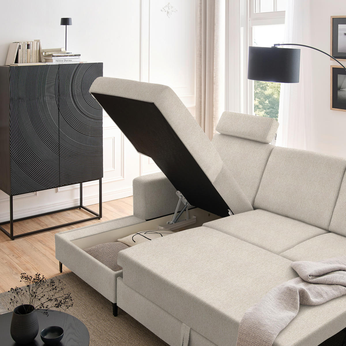 ECKSOFA in Webstoff Beige  - Beige/Schwarz, Konventionell, Textil/Metall (167/247cm) - Stylife