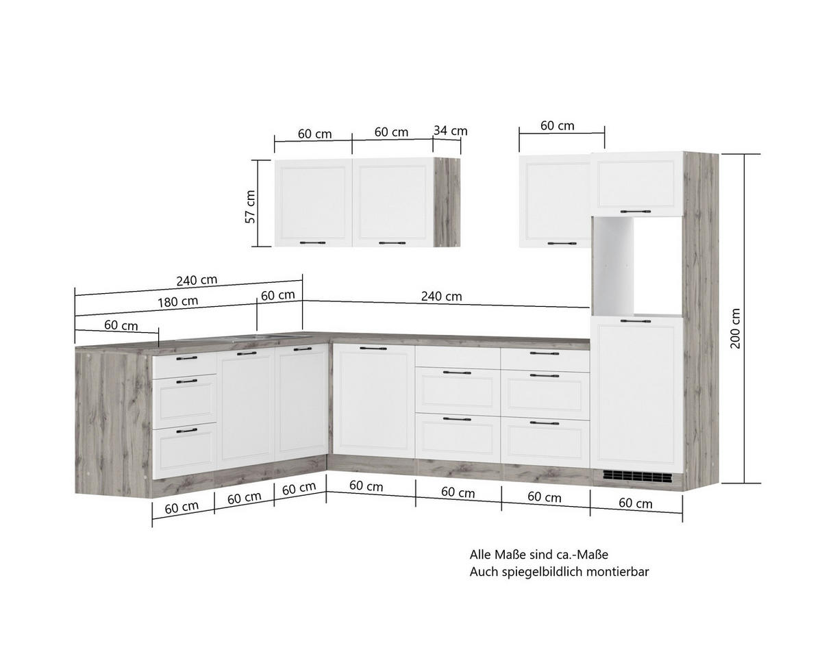 ECKKÜCHE  in Grau, Eiche Wotan  - Eiche Wotan/Schwarz, LIFESTYLE, Holzwerkstoff/Metall (240/300cm) - Held