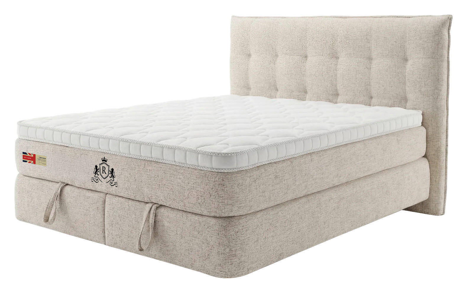 Pat Boxspring, 160/200 cm, bej - bej/negru, Basics, metal/textil (160/200cm) - Voleo