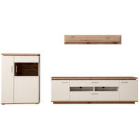 WOHNWAND Palermo  in Weiß, Eichefarben  310/181/50 cm  - Eichefarben/Weiß, Design, Glas/Holzwerkstoff (310/181/50cm) - Livetastic