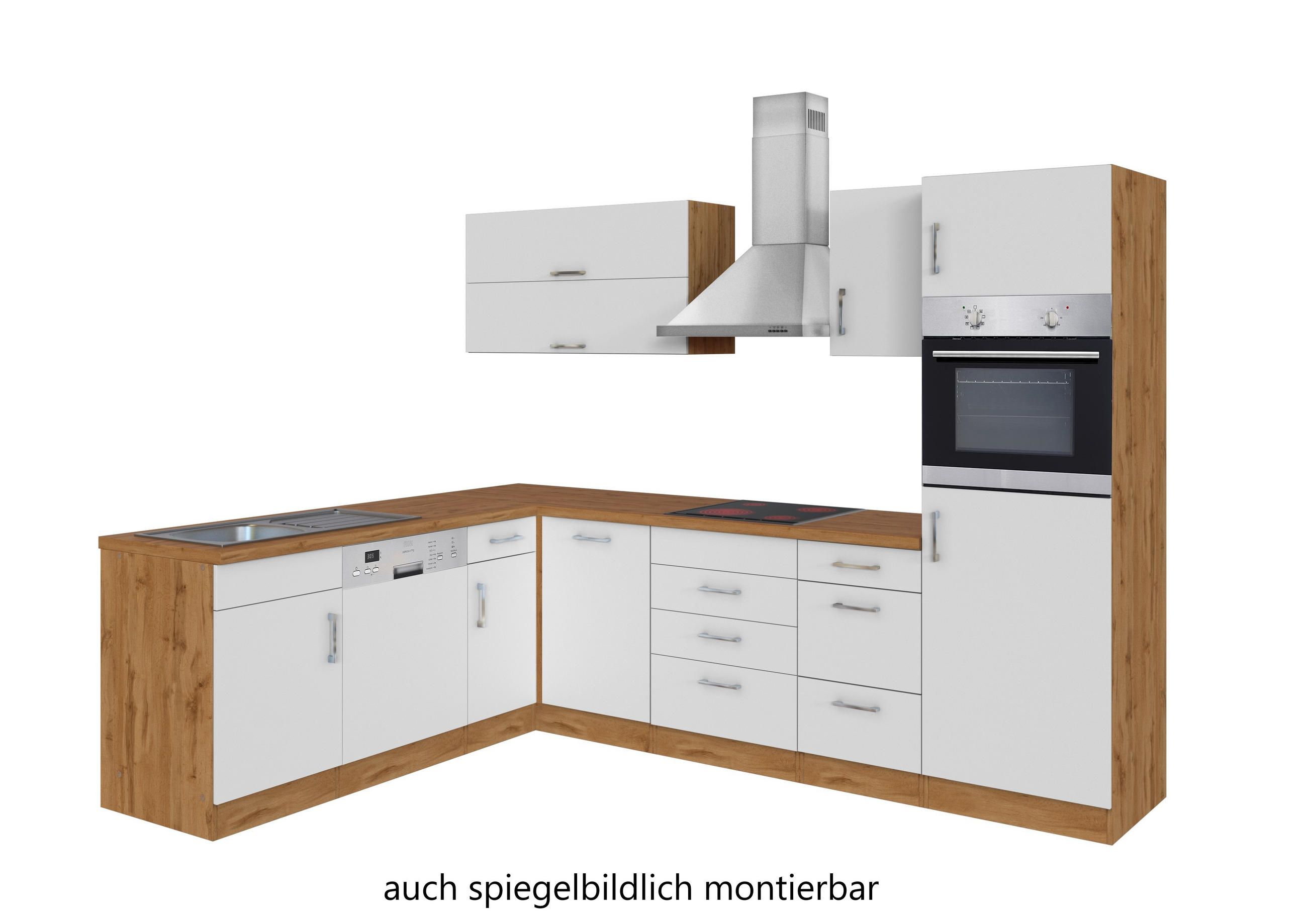 ECKKÜCHE 210/270 cm in Weiß - Eichefarben/Alufarben, MODERN, Metall (210/270cm) - Held