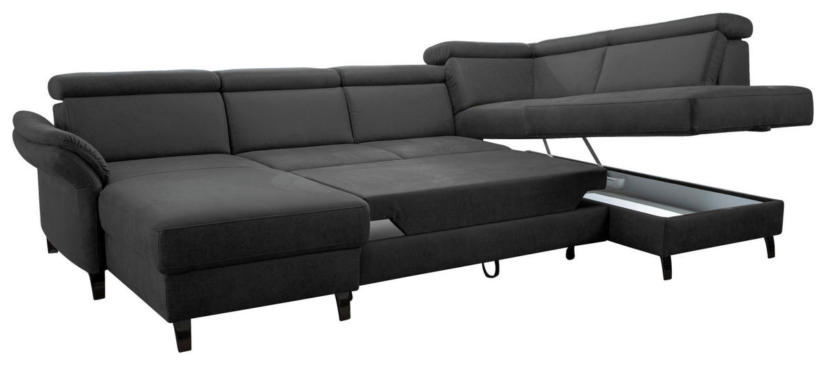 WOHNLANDSCHAFT in Mikrofaser Grau, Schwarz  - Schwarz/Grau, KONVENTIONELL, Textil/Metall (165/317/193cm) - Sit & More