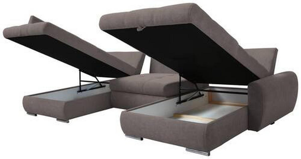 ECKSOFA Graubraun Velours  - Chromfarben/Graubraun, Design, Kunststoff/Textil (173/322/174cm) - Livetastic