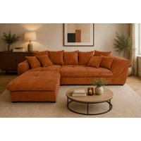 ECKSOFA LORENZO in Struktur Rostfarben Liegefläche im Originalstoff  188/302 cm  - Rostfarben/Schwarz, Design, Textil/Metall (188/302cm) - P & B