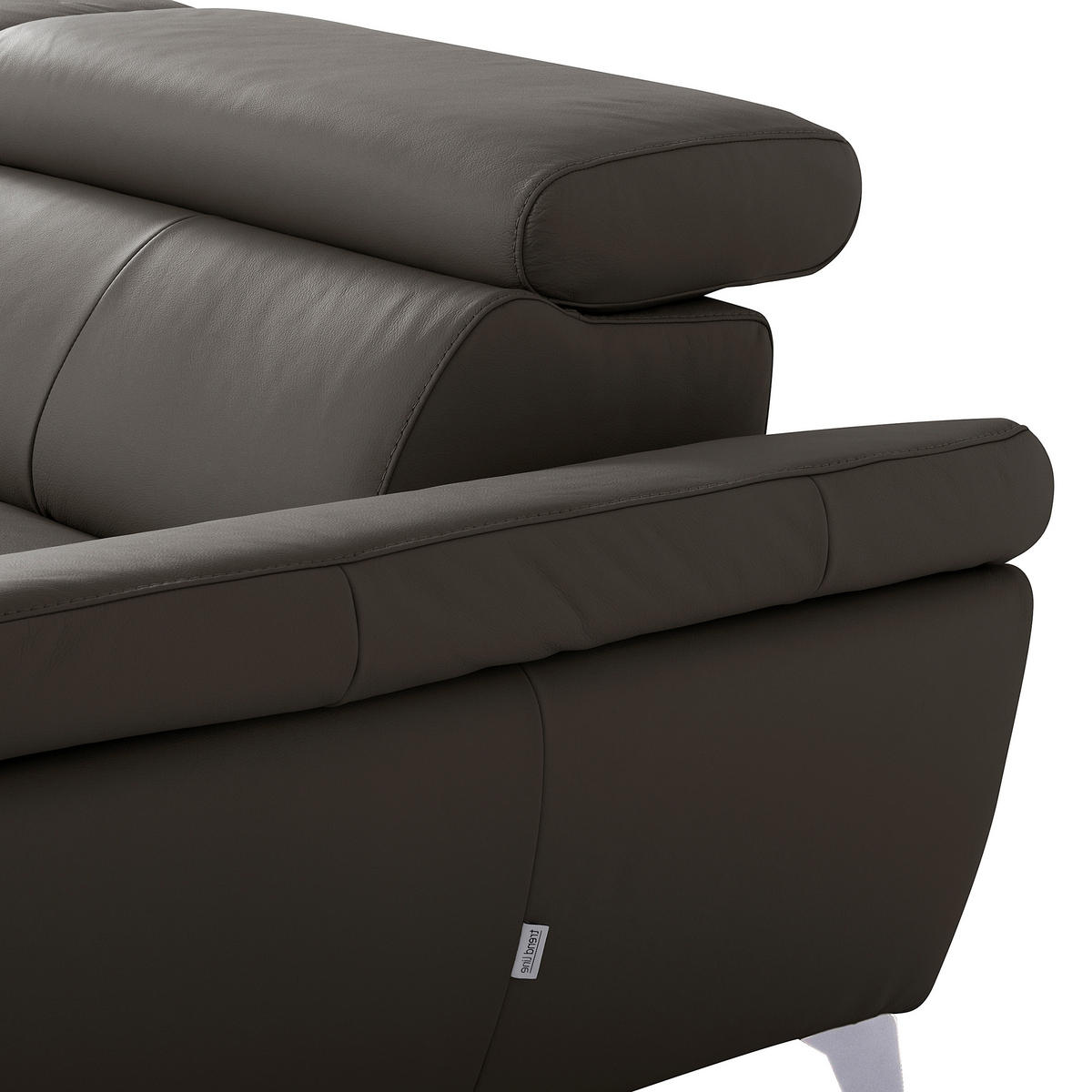 ECKSOFA Lederlook Echtleder Dunkelbraun  - Chromfarben/Dunkelbraun, Design, Leder/Textil (252/179cm) - Livetastic