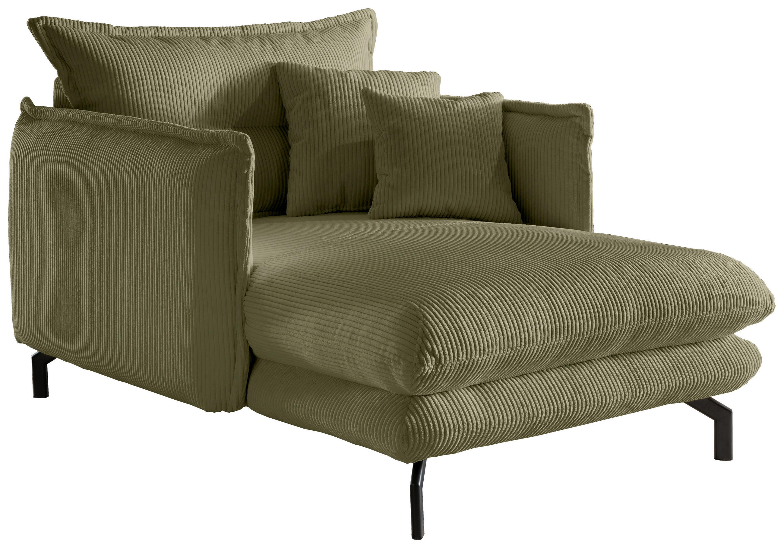 XXL-SESSEL Cord Olivgrün    - Schwarz/Olivgrün, MODERN, Textil/Metall (111/101/167cm) - Livetastic