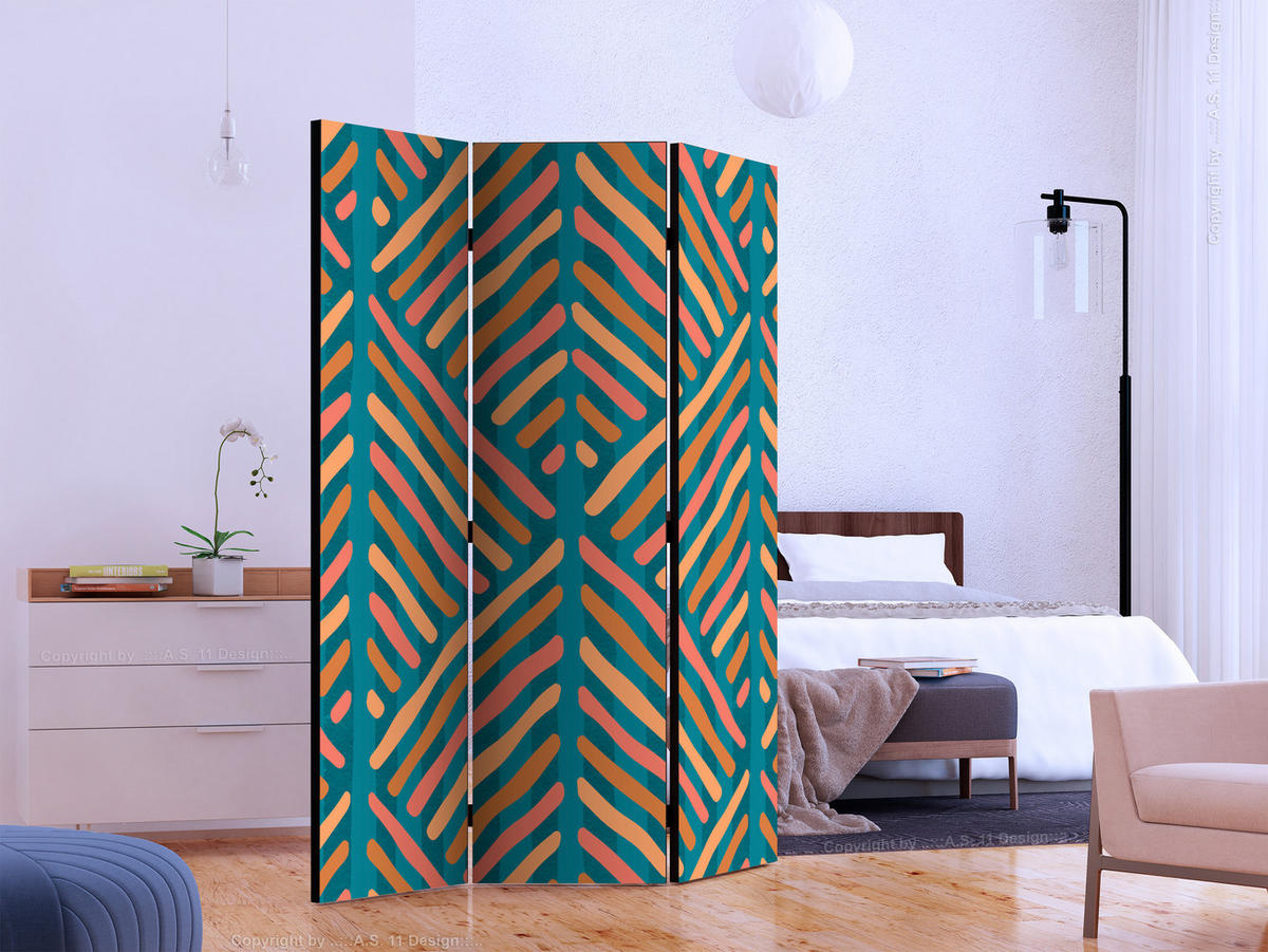PARAVENT mit 3  Flügel - Dunkelgelb/Mintgrün, Basics, Holz/Textil (135/172/3cm) - artgeist