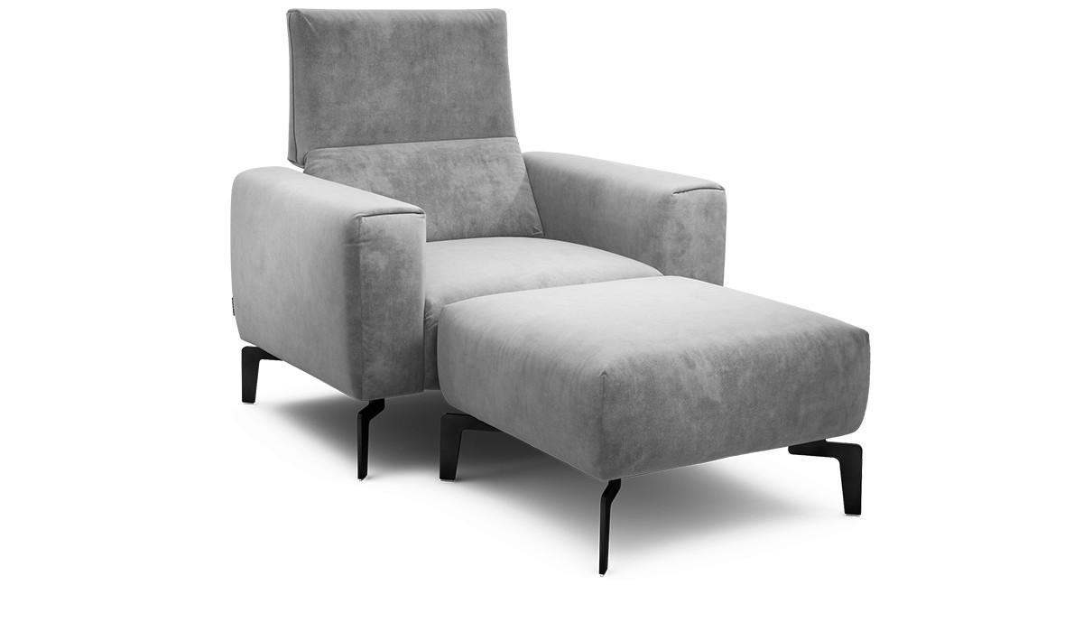 Sessel inkl. Hocker Samt    - Hellgrau/Schwarz, Design, Textil/Metall (110/85/86-94cm) - SENSOO