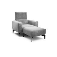 Sessel inkl. Hocker in Samt Hellgrau  - Hellgrau/Schwarz, Design, Textil/Metall (110/85/86-94cm) - SENSOO