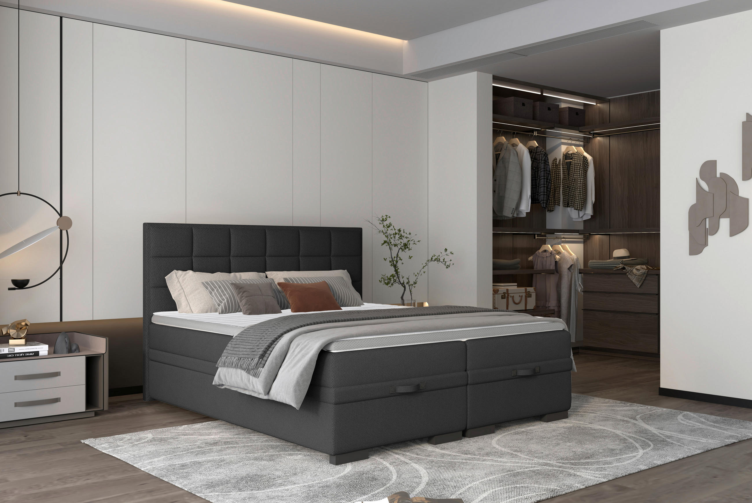 BOXSPRINGBETT 160/200 cm  in Schwarz  - Schwarz, Konventionell, Kunststoff/Textil (160/200cm) - home24