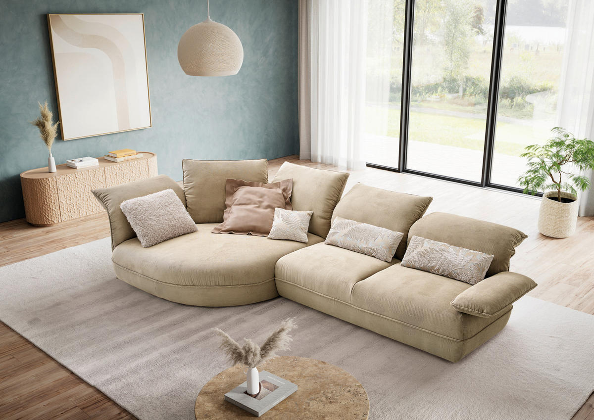 ECKSOFA Cord Beige  - Beige/Schwarz, Design, Kunststoff/Textil (154/343cm) - Koinor