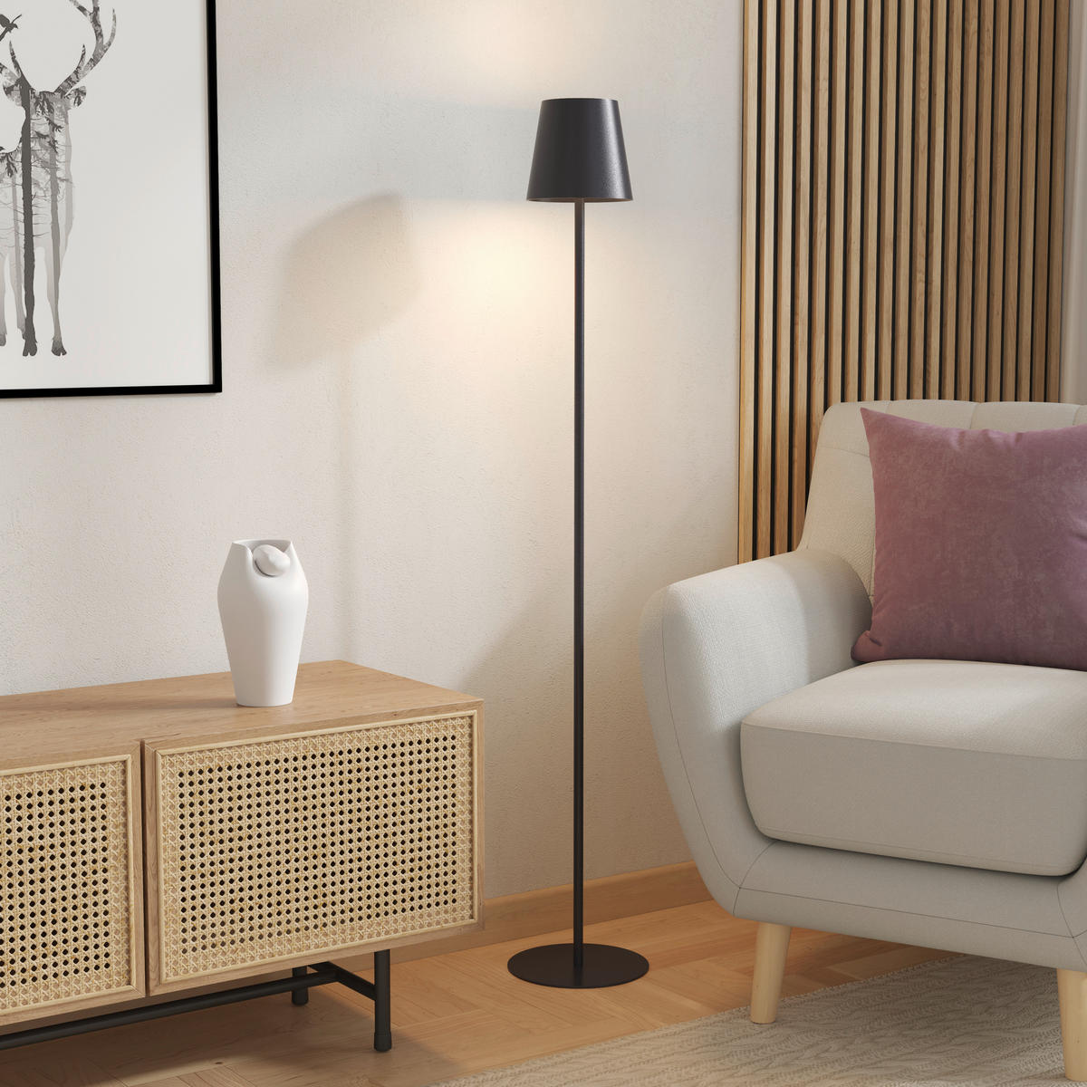 AKKU-STEHLEUCHTE 22/130 cm    - Schwarz, KONVENTIONELL, Kunststoff/Metall (22/130cm) - Novel