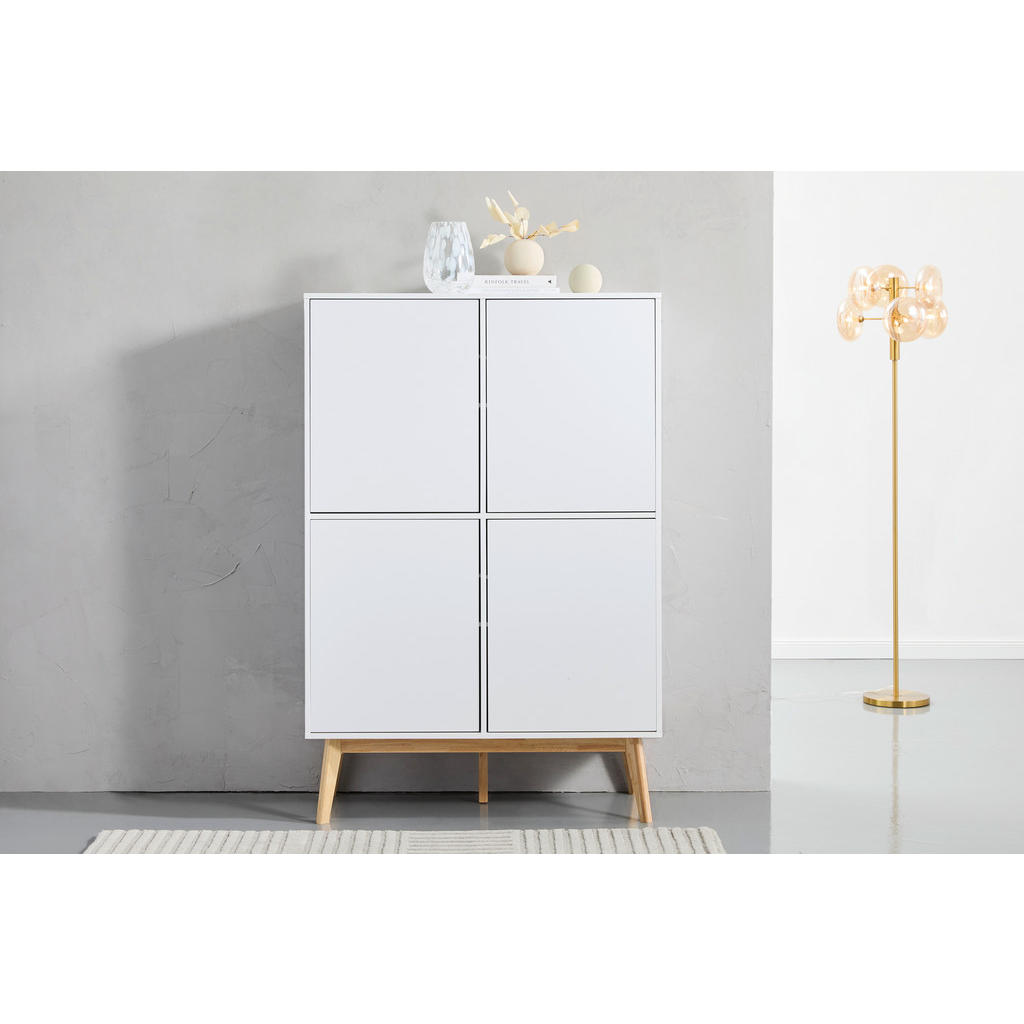 Thumbnail - Mid.you Highboard, Weiß, Holzwerkstoff, Kautschukholz, massiv, 4 Fächer, 100x149x40 cm, Holzmöbel, Kleinmöbel Holz, Holz...