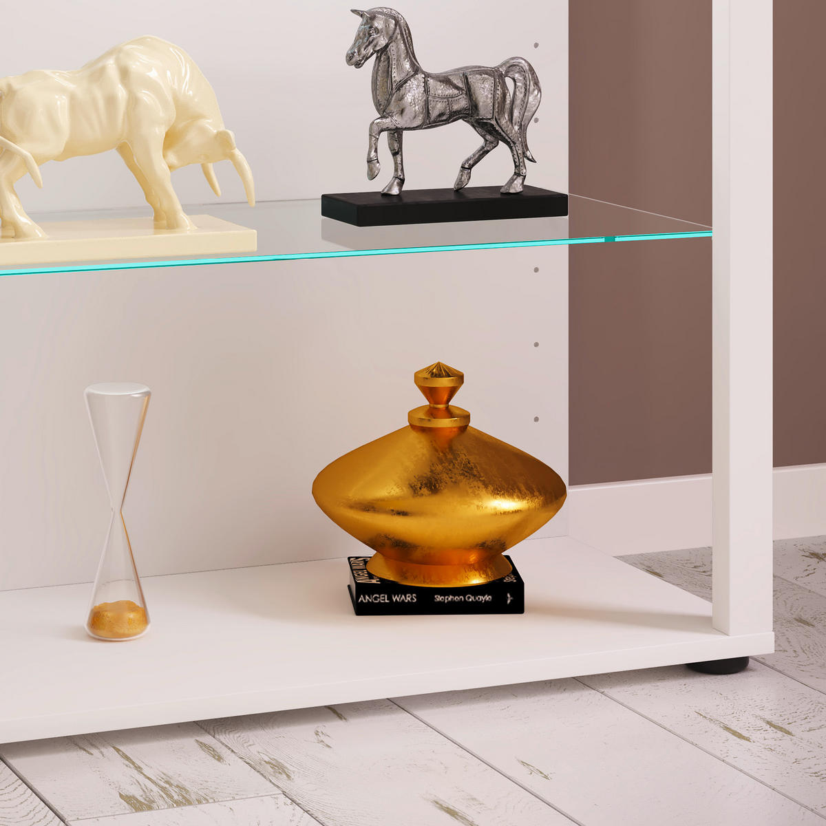 VITRINE in Weiss  - Weiss/Schwarz, Modern, Glas/Holzwerkstoff (70/90/35cm) - MID.YOU