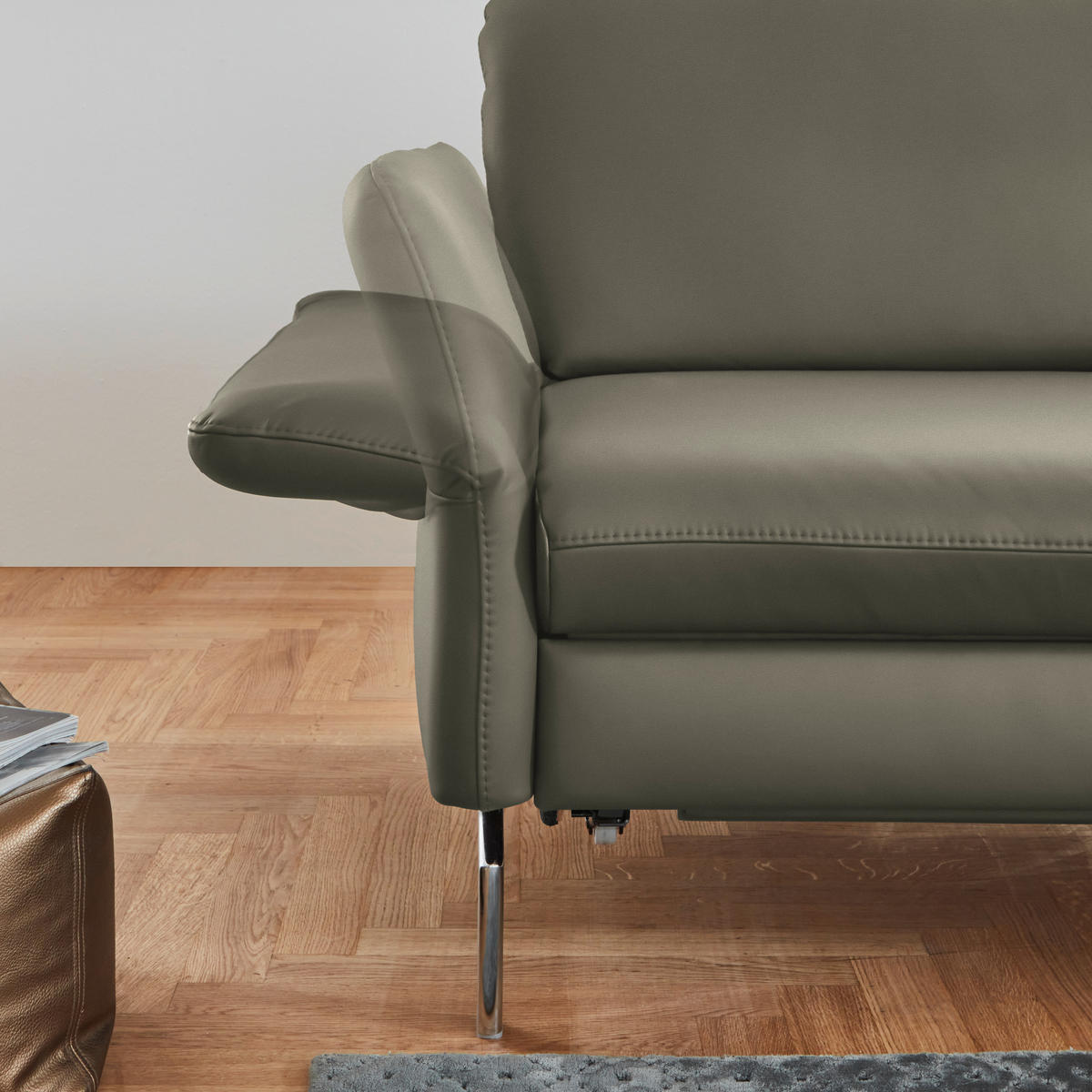 ECKSOFA in Echtleder Hellgrau  - Hellgrau/Alufarben, Konventionell, Leder/Metall (284/220cm) - Beldomo Premium
