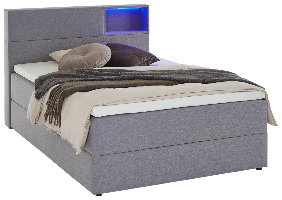 BOXSPRINGBETT 140/200 cm,  in Hellgrau  - Hellgrau/Schwarz, Design, Holz/Textil (140/200cm) - Xora