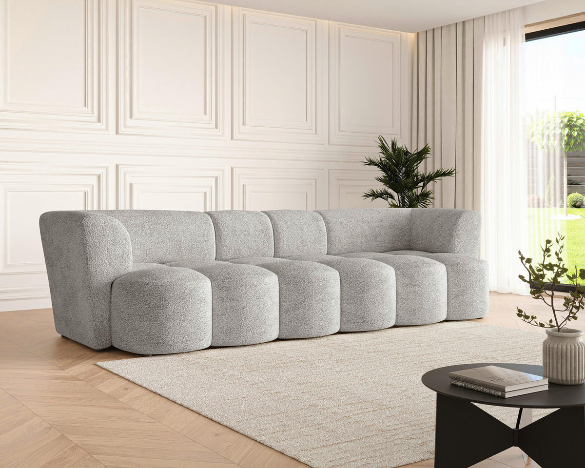 VIERSITZER-SOFA 307/84/107 cm  in Chenille Grau  - Schwarz/Grau, MODERN, Kunststoff/Textil (307/84/107cm) - Milino