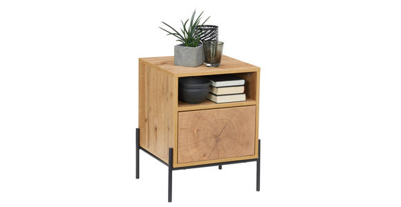 NACHTSCHRANK 44/55/40 cm - Eichefarben/Schwarz, Design, Holzwerkstoff/Metall (44/55/40cm) - Carryhome