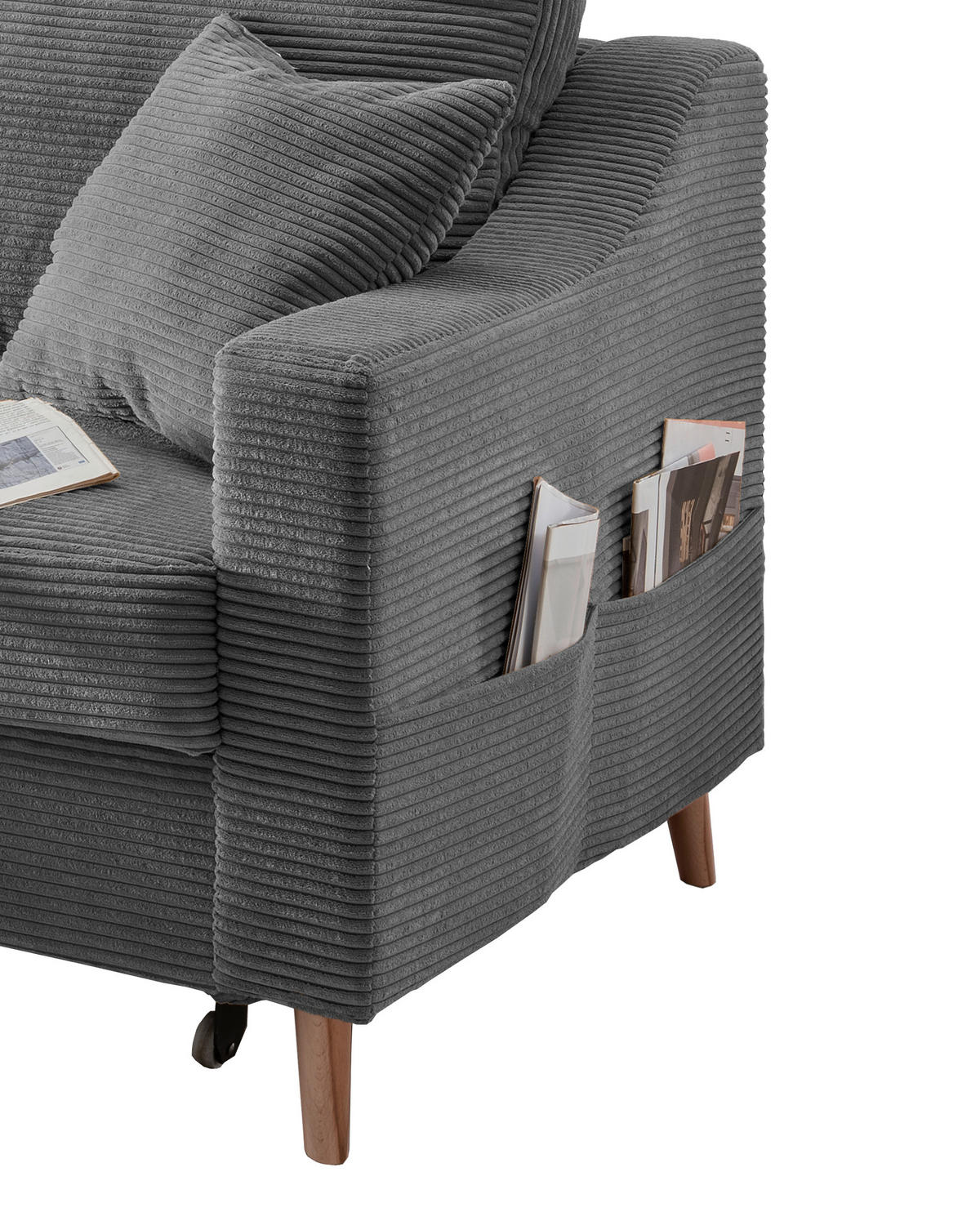 ECKSOFA Grau Cord  - Naturfarben/Grau, Design, Holz/Textil (150/228cm) - P & B