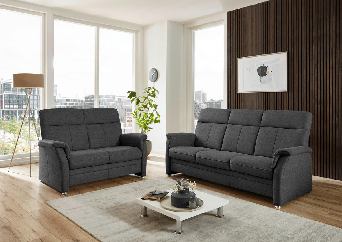 2-SITZER-SOFA Flachgewebe Dunkelgrau  - Dunkelgrau/Alufarben, Konventionell, Textil/Metall (142/100/89cm) - Beldomo Comfort