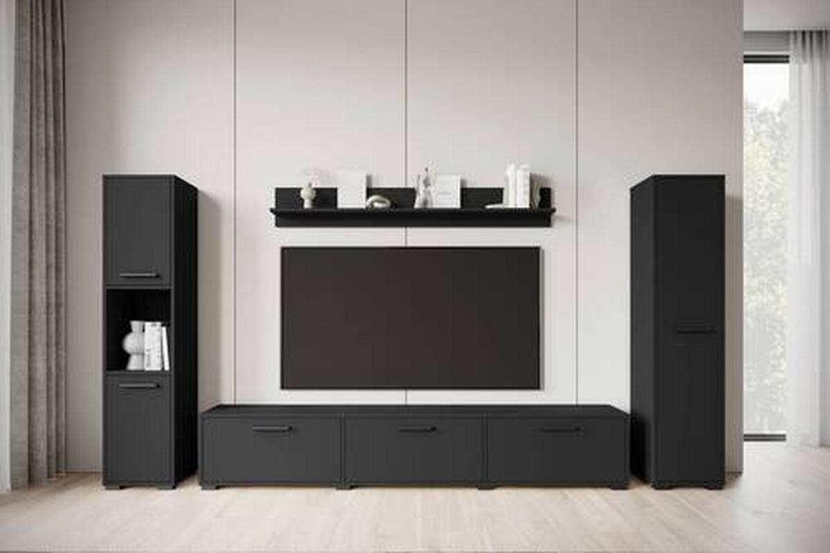 WOHNWAND 4-teilig  in Schwarz 240/130/31 cm  - Schwarz, Basics, Holzwerkstoff/Kunststoff (240/130/31cm) - MID.YOU