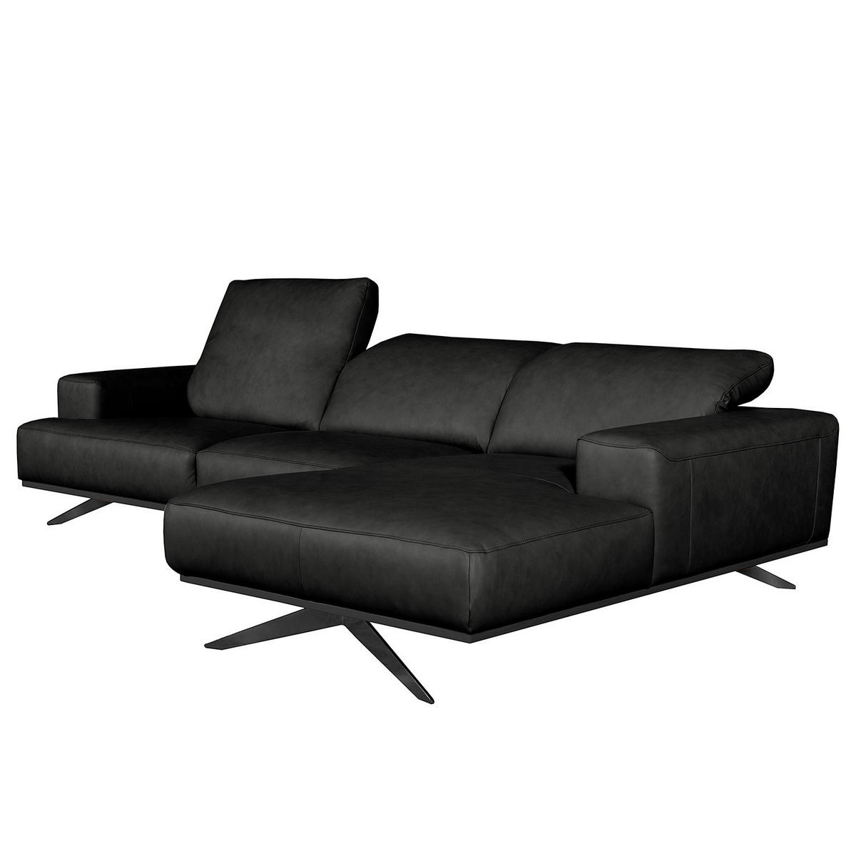 ECKSOFA  in Echtleder Schwarz  295/187 cm  - Schwarz, Design, Leder/Metall (295/187cm) - Livetastic