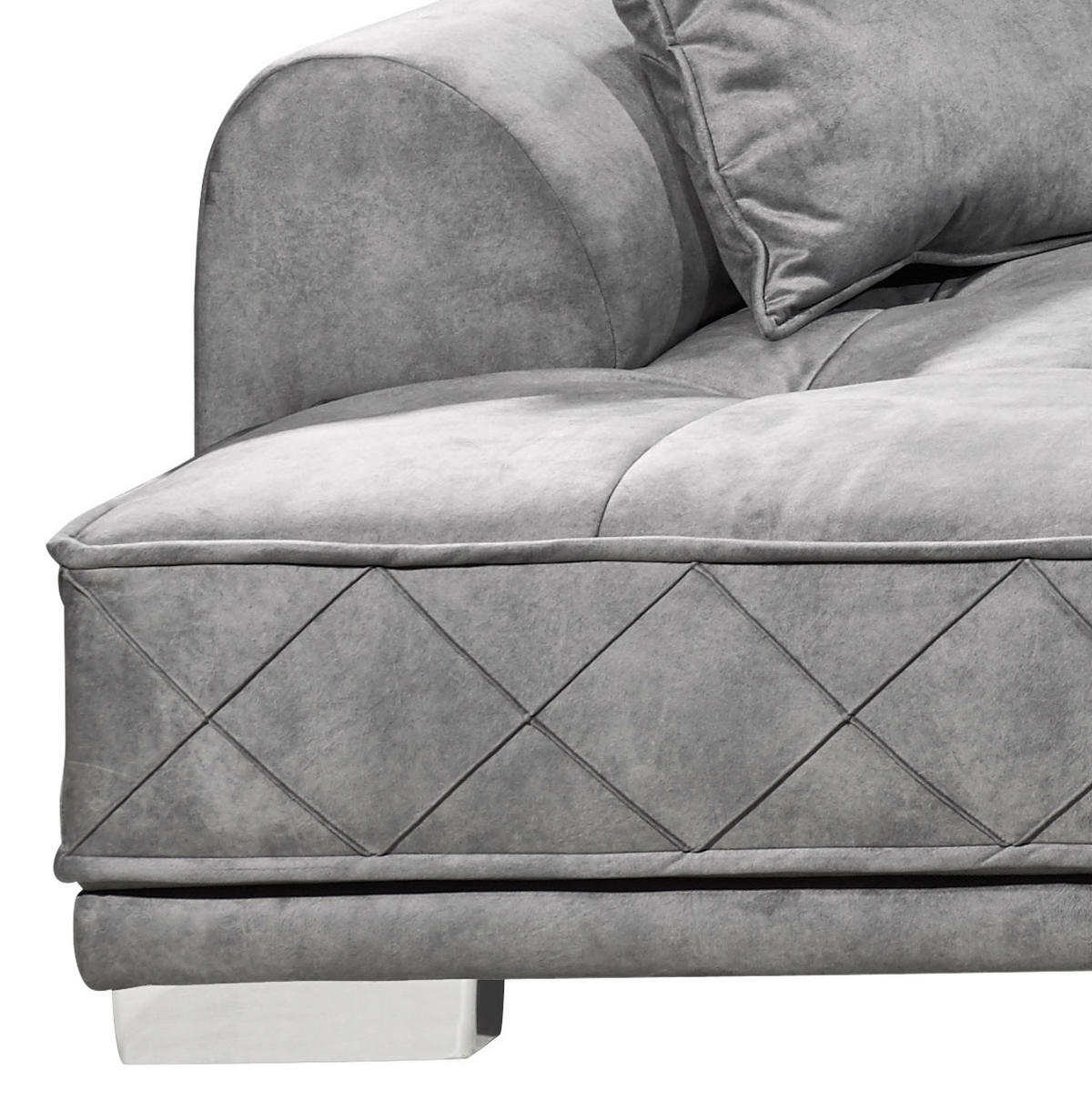 ECKSOFA in Mikrovelours Grau  - Silberfarben/Grau, Basics, Kunststoff/Textil (319/194cm) - MID.YOU