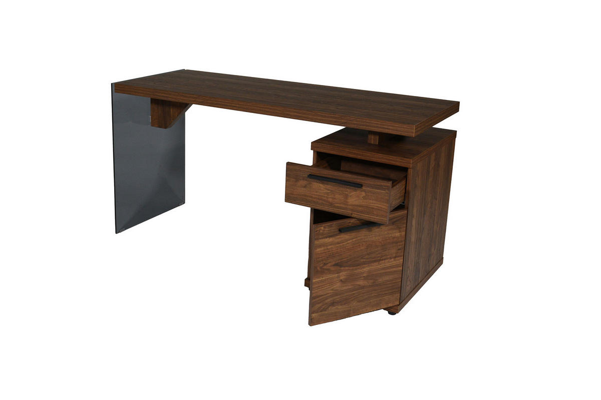SCHREIBTISCH 141,8/74/55 cm Walnussfarben  - Walnussfarben/Schwarz, Design, Glas/Holzwerkstoff (141,8/74/55cm) - MID.YOU
