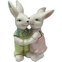 DEKORAČNÝ ZAJAC - pink/zelená, Lifestyle, keramika (14/19/9cm)
