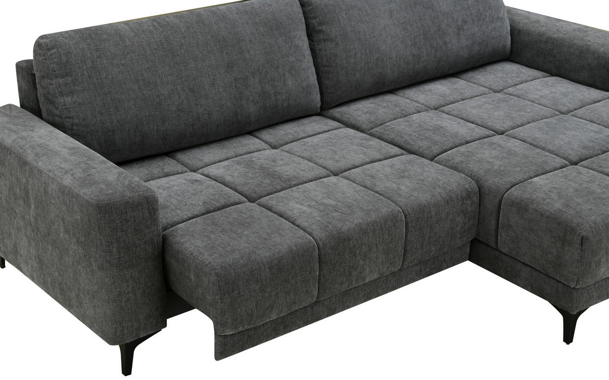 ECKSOFA Dunkelgrau Mikrofaser  - Dunkelgrau/Schwarz, MODERN, Textil/Metall (246/165cm) - MID.YOU