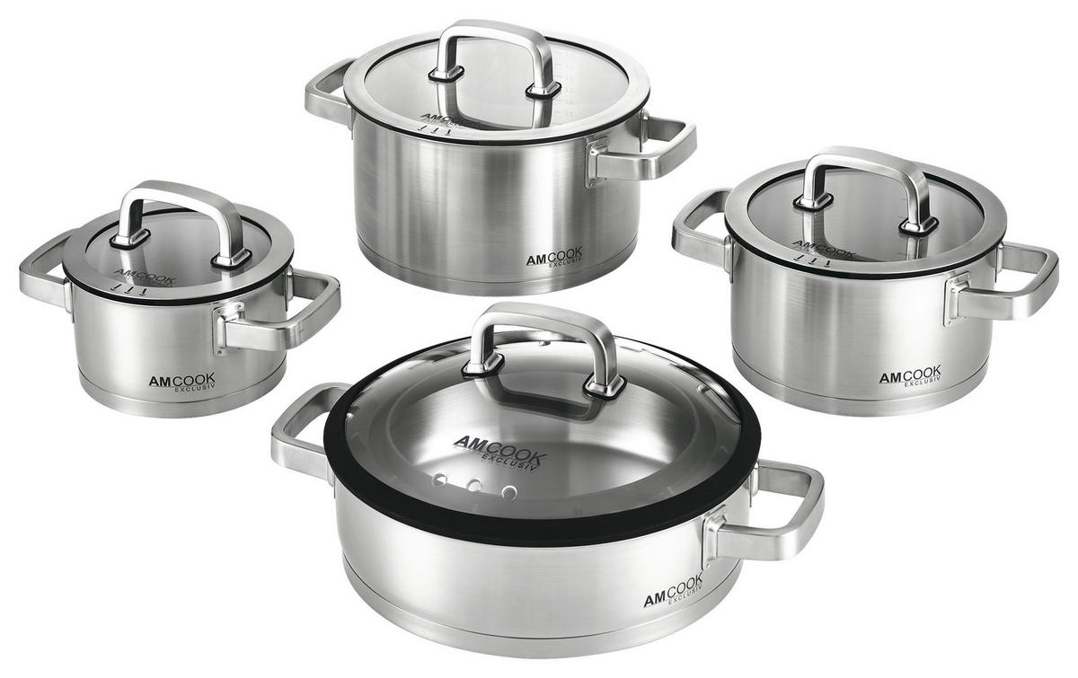 KOCHTOPFSET SENNA S8 PLUS 8-teilig  - Edelstahlfarben, Basics, Glas/Metall - Am Cook