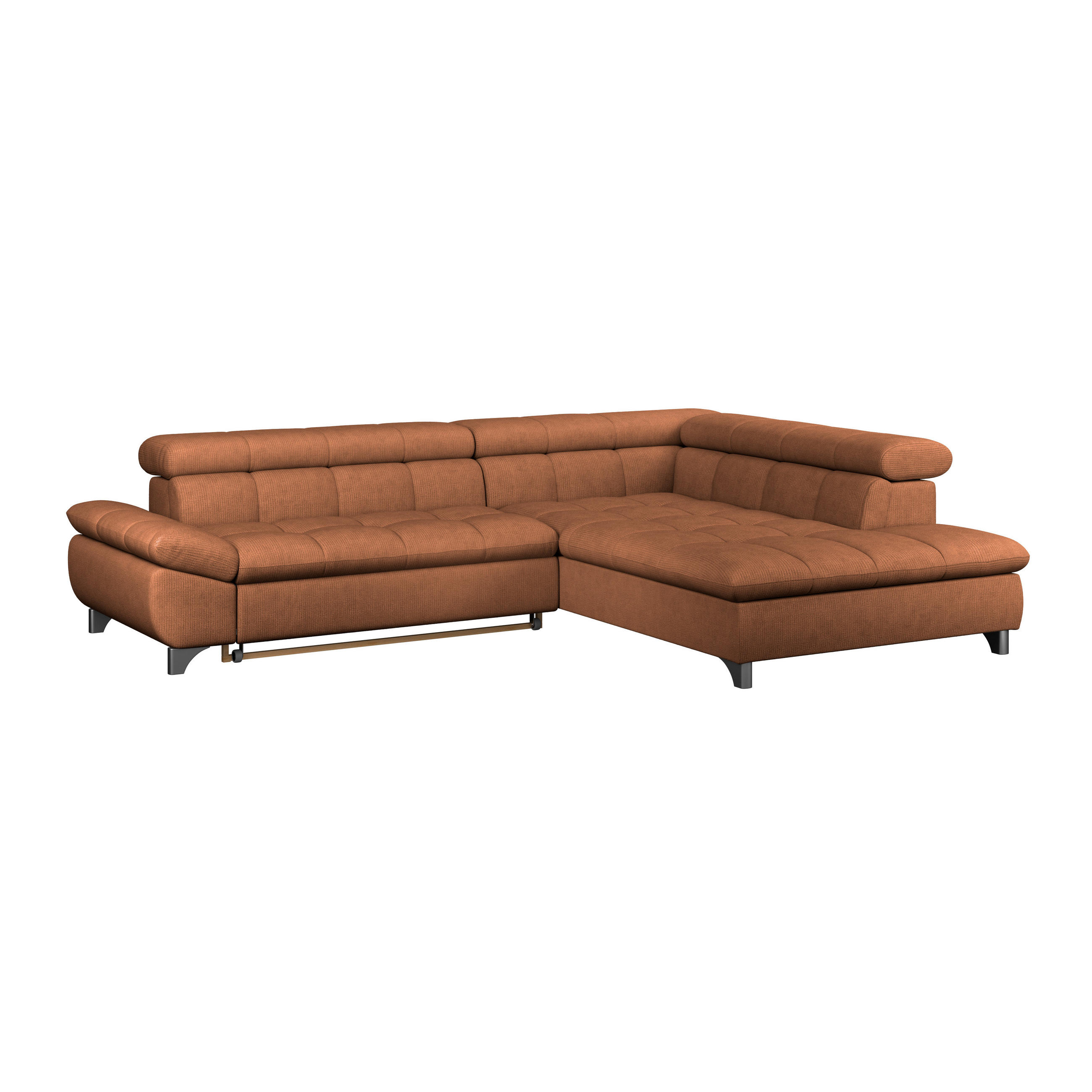 ECKSOFA Terracotta Chenille Schlaffunktion, Kopfteilverstellung  - Chromfarben/Terracotta, KONVENTIONELL, Textil/Metall (312/234cm) - Livetastic