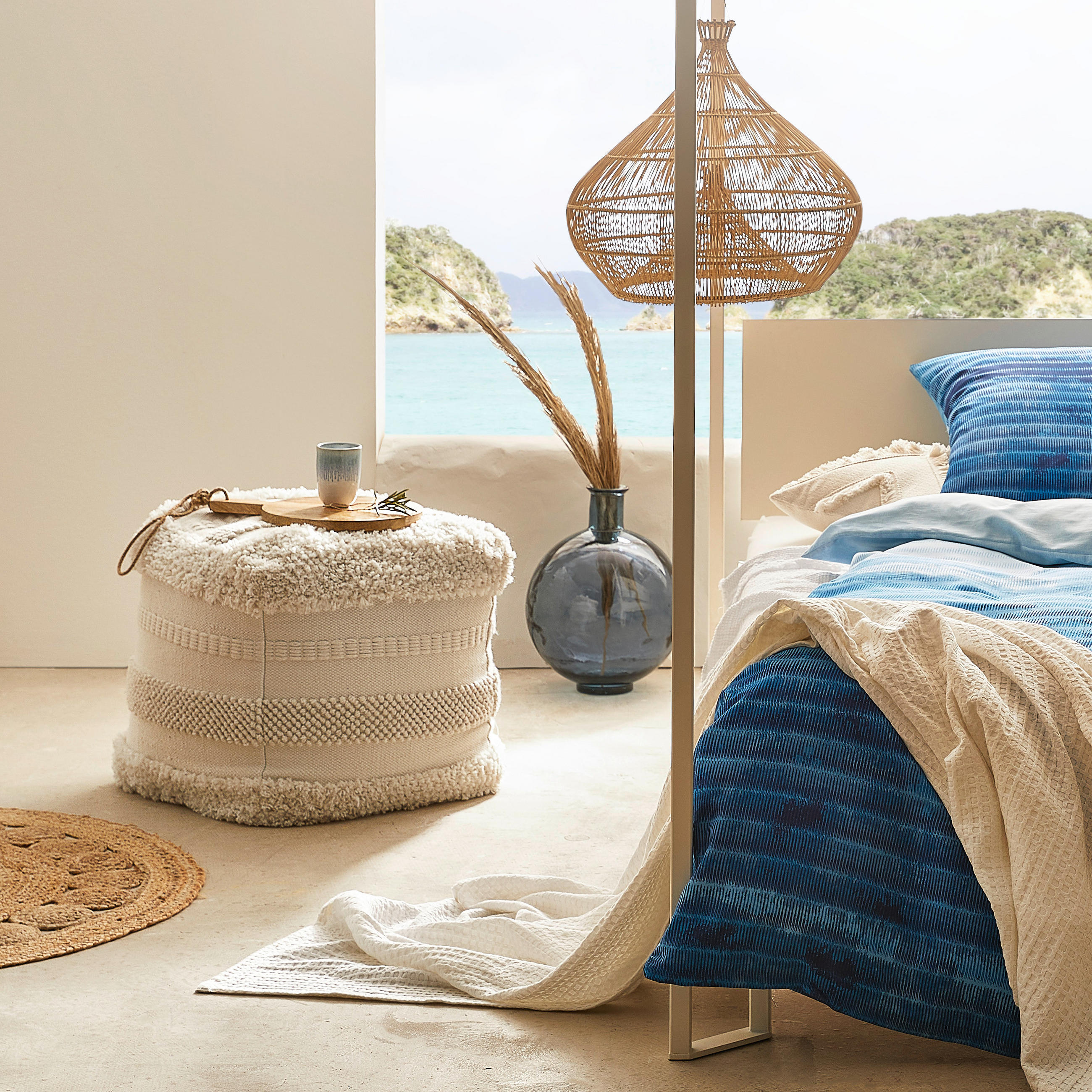 Pouf In- und Outdoor Webstoff Struktur  - Creme, Trend, Textil (45/45/45cm) - Linea Natura