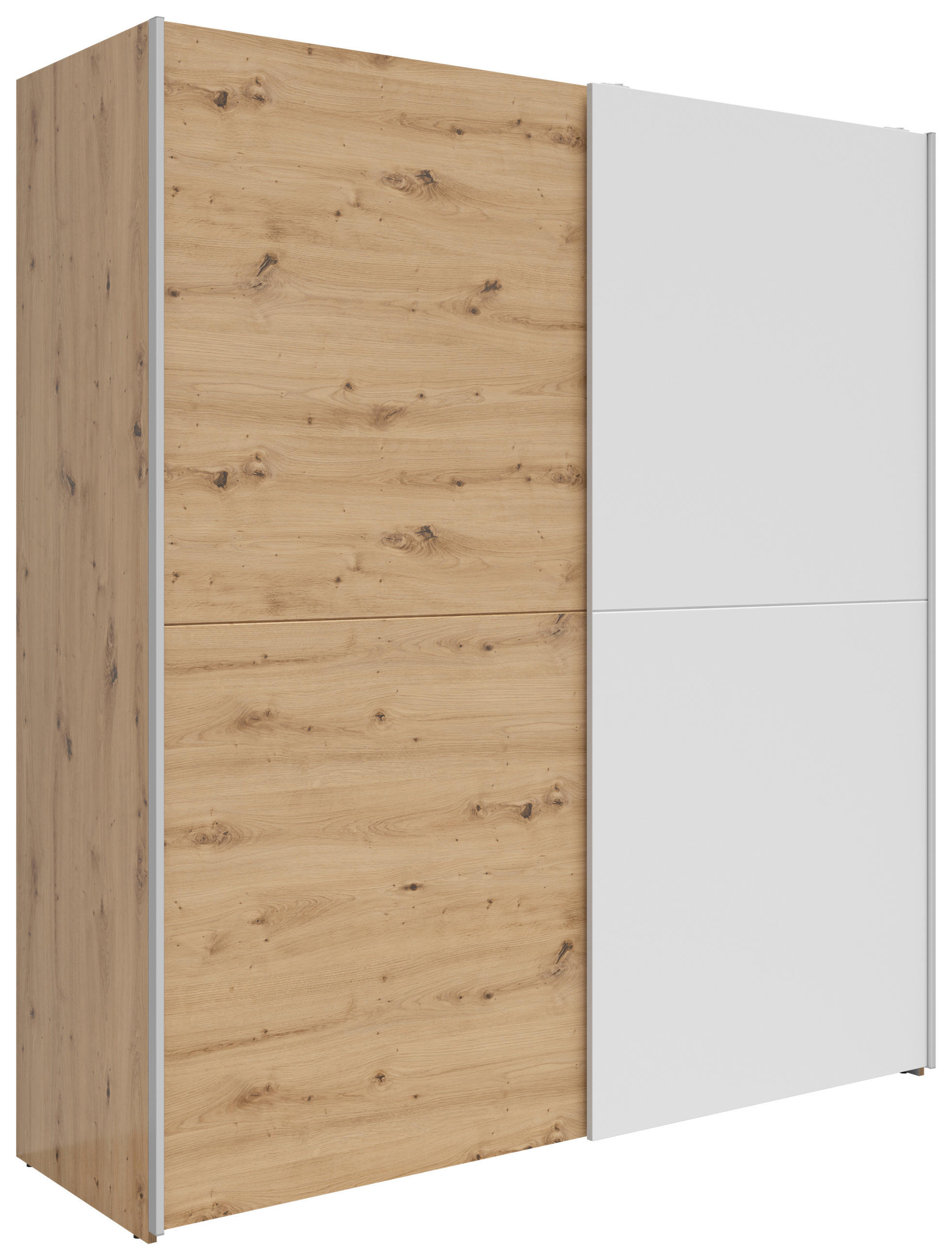 SCHWEBETÜRENSCHRANK 170/191/59 cm 2-türig Weiß, Eichefarben, Eiche Artisan  - Eichefarben/Silberfarben, Basics, Holzwerkstoff/Kunststoff (170/191/59cm) - Boxxx