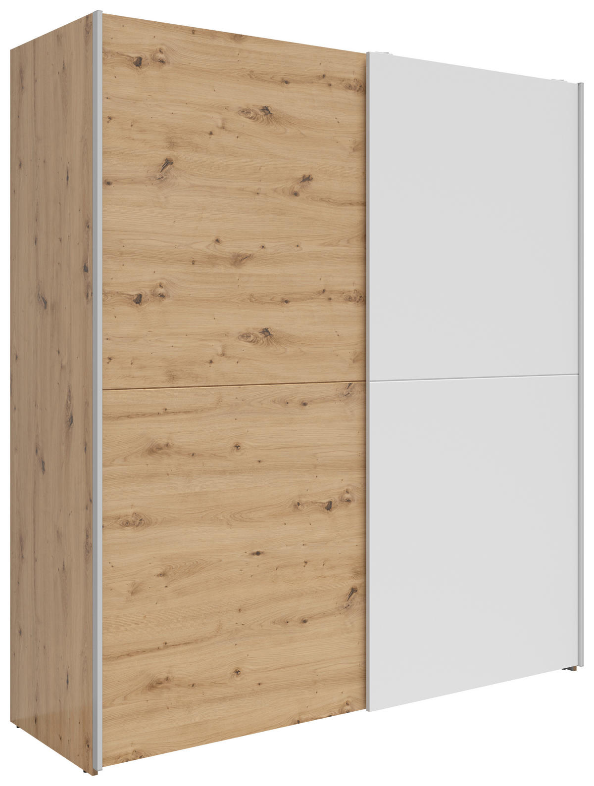 SCHWEBETÜRENSCHRANK 170/191/59 cm 2-türig Weiß, Eichefarben, Eiche Artisan  - Eichefarben/Silberfarben, Basics, Holzwerkstoff/Kunststoff (170/191/59cm) - Boxxx
