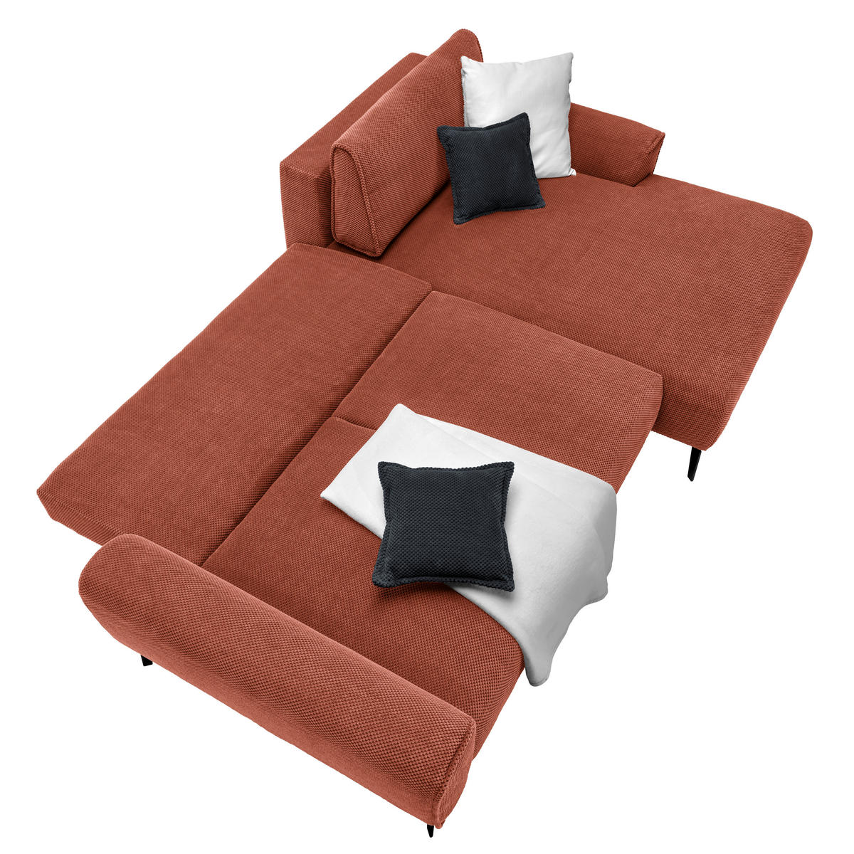 ECKSOFA in Webstoff Dunkelorange  - Dunkelorange/Schwarz, Design, Textil/Metall (272/170cm) - Welnova