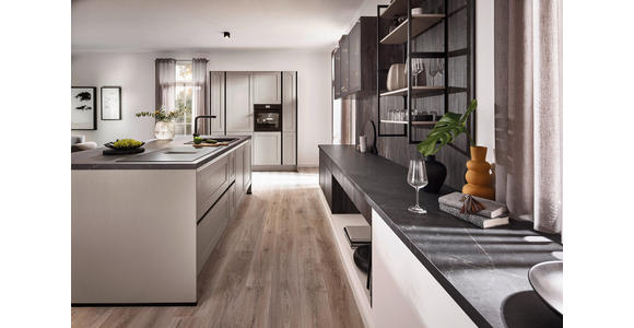 EINBAUKÜCHE   - Eichefarben/Grau, Design, Holzwerkstoff - Xora